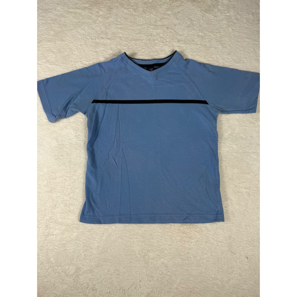 Class Club T-Shirt Kids Size M Blue Striped V-Neck Short Sleeve Cotton‎ Tee